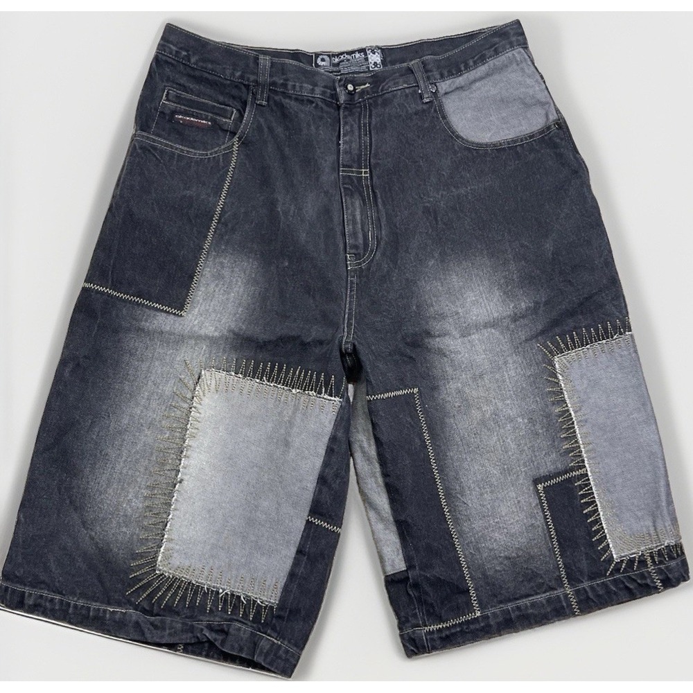 Y2K Akademiks Baggy Embroidered Patch Jorts Streetwear Skater 36 Denim Shorts